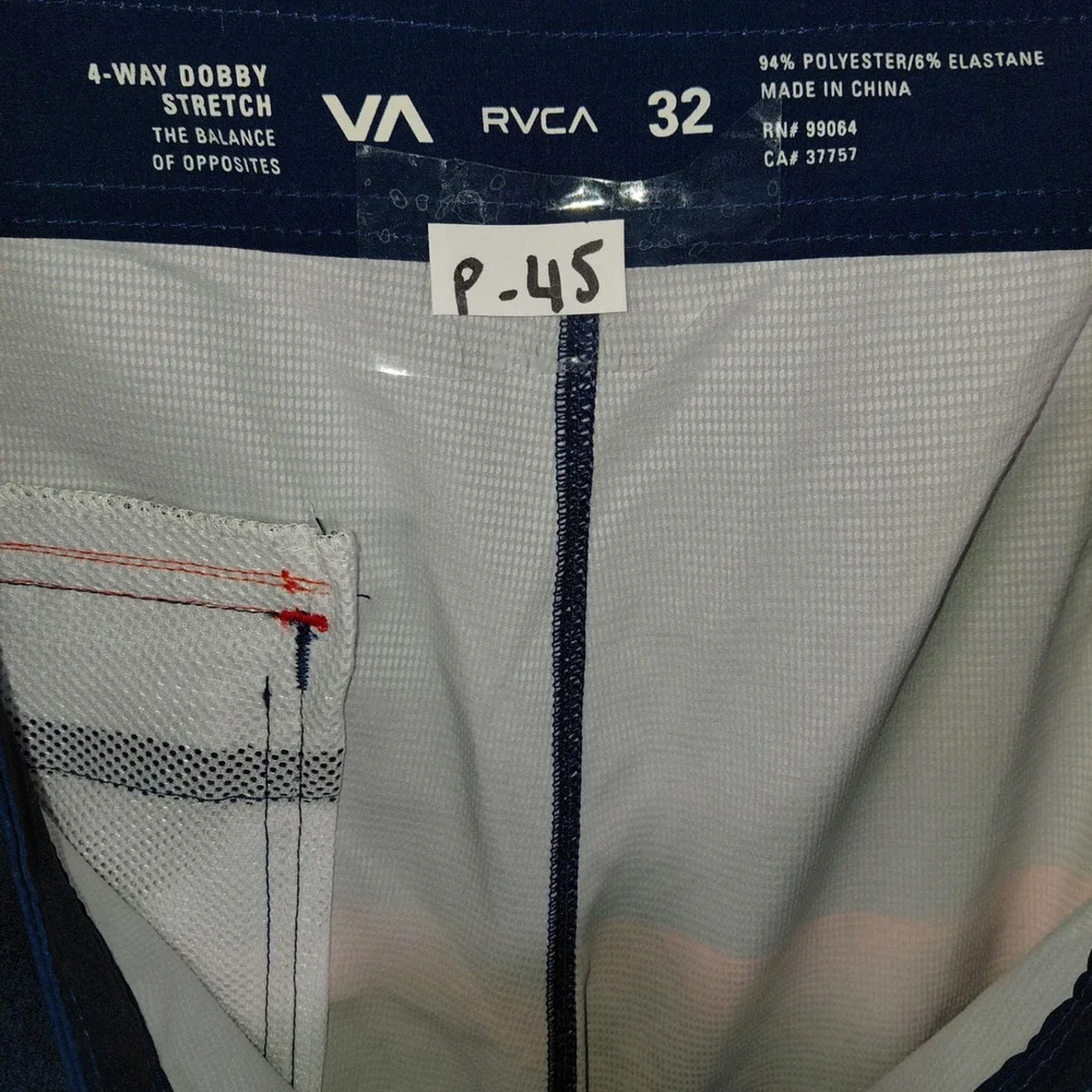 RVCA Men's Board Shorts Swim Trunks Size 32 Blue Orange Stripe 4-Way Stretch NWT
